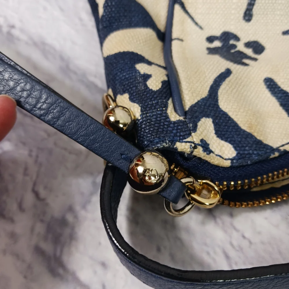 Kate Spade blue and white print canvas hobo bag